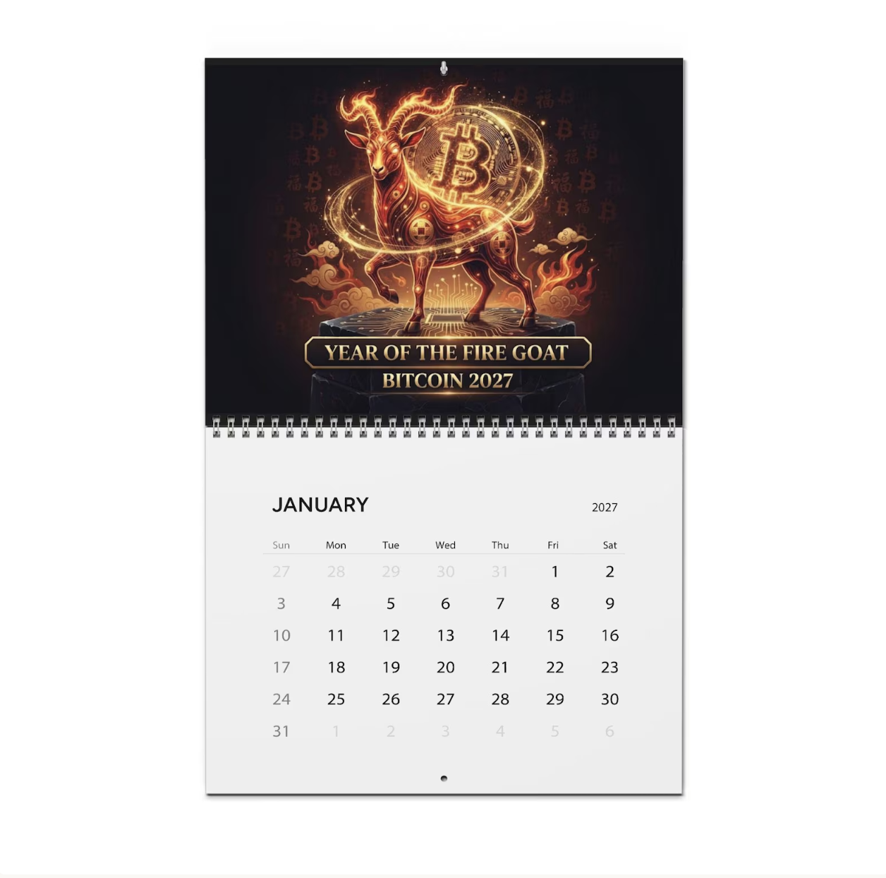 Year of the Fire Goat Bitcoin 2027 Wall Calendar